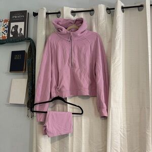 Pink LULULEMON Hoodie and Biker shorts Set